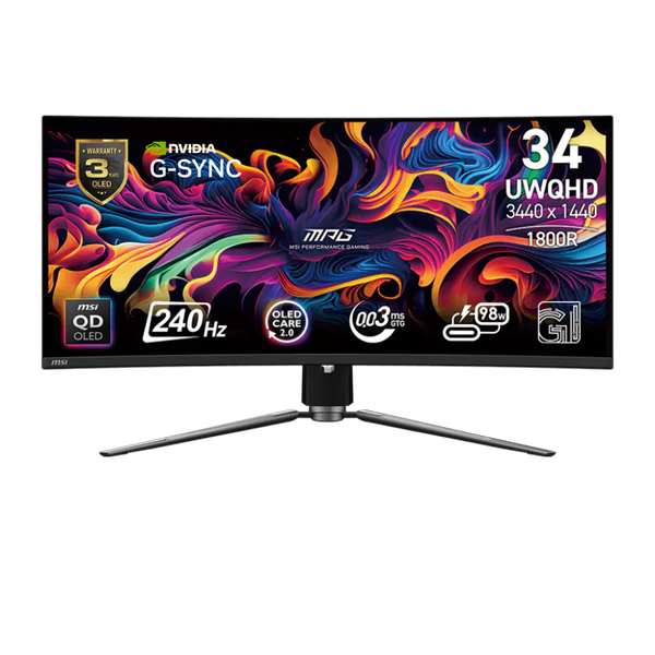 Monitor Gaming MSI MPG 341CQPX QD-OLED 34" UWQHD 3440x1440 240Hz 0.03ms GtG HDR True Black 400 HDMI 2.1 DP 1.4a G-SYNC Compatible