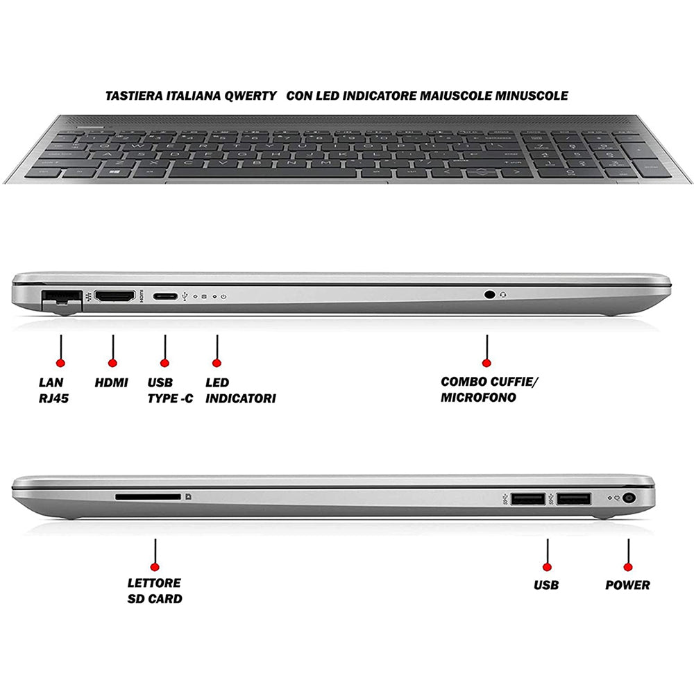 HP 255 G9 , Pc portatile notebook , AMD 3050U , Display 15,6" Full HD , Ram 8 Gb , SSD 256 Gb, Windows 11 Pro - RIGENERATO