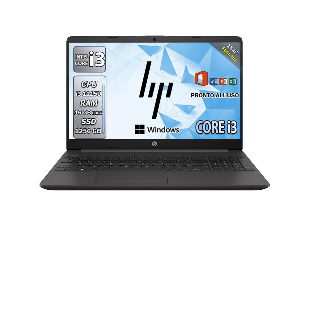 HP 250 G9 , Pc portatile notebook , Intel i3 1215U , Display 15,6" Full HD , Ram 16 Gb , SSHD 1256 Gb, Windows 11 Pro , Office pro, Laptop pronto all'uso