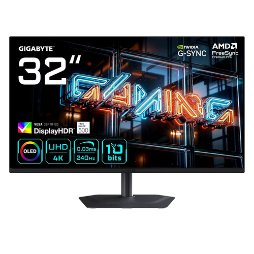 Gigabyte MO32U24 EK – Monitor Gaming 31,5" 4K UHD QD-OLED, 240Hz, 0,03ms GtG, HDR True Black 500, HDMI 2.1