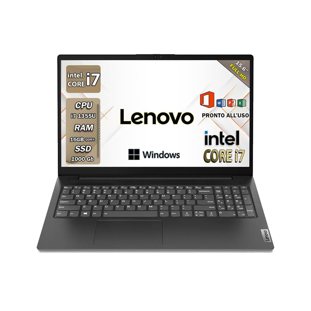 Lenovo , Pc portatile notebook , Intel i7 1355U , Display 15,6" Full HD , Ram 16 Gb , SSD 1500 Gb, Windows 11 Pro , Office pro, Laptop pronto all'uso
