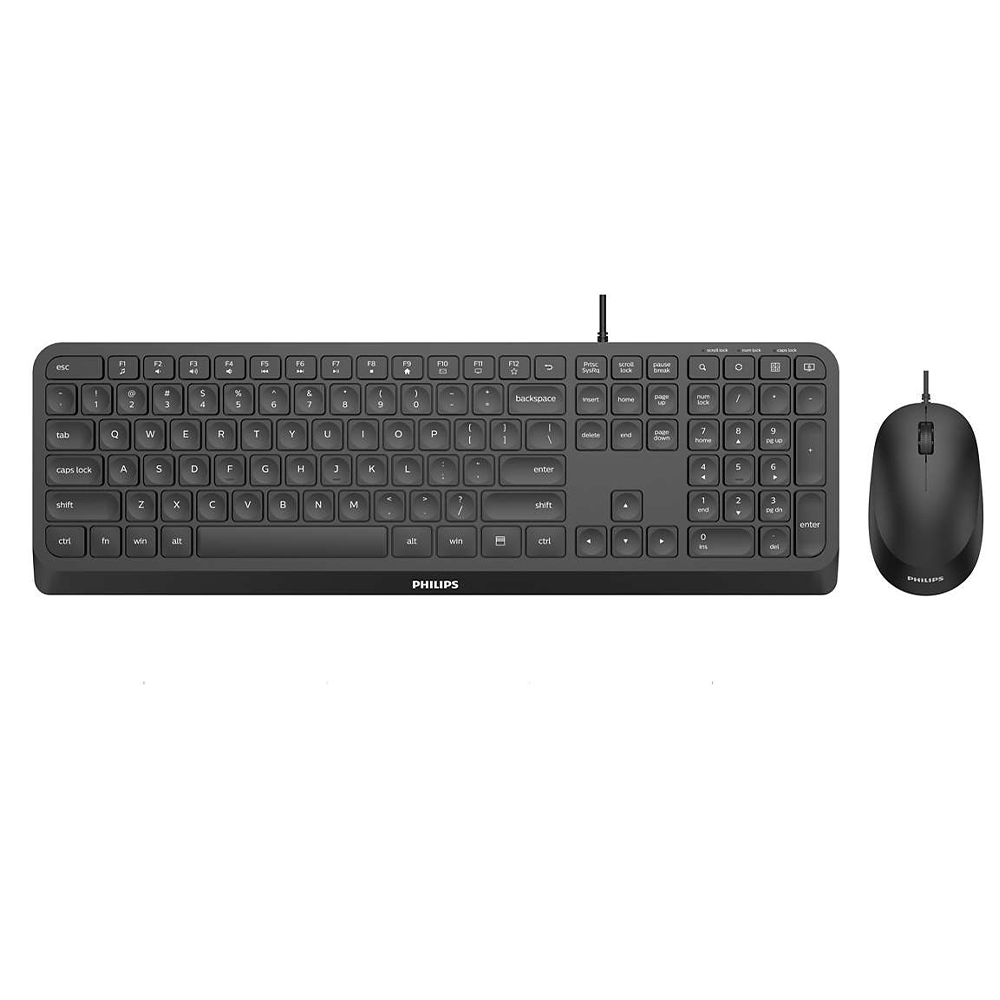 Philips SPT6207B/34 – Combo Tastiera Cablata Full-Size e Mouse Ottico 1200 DPI