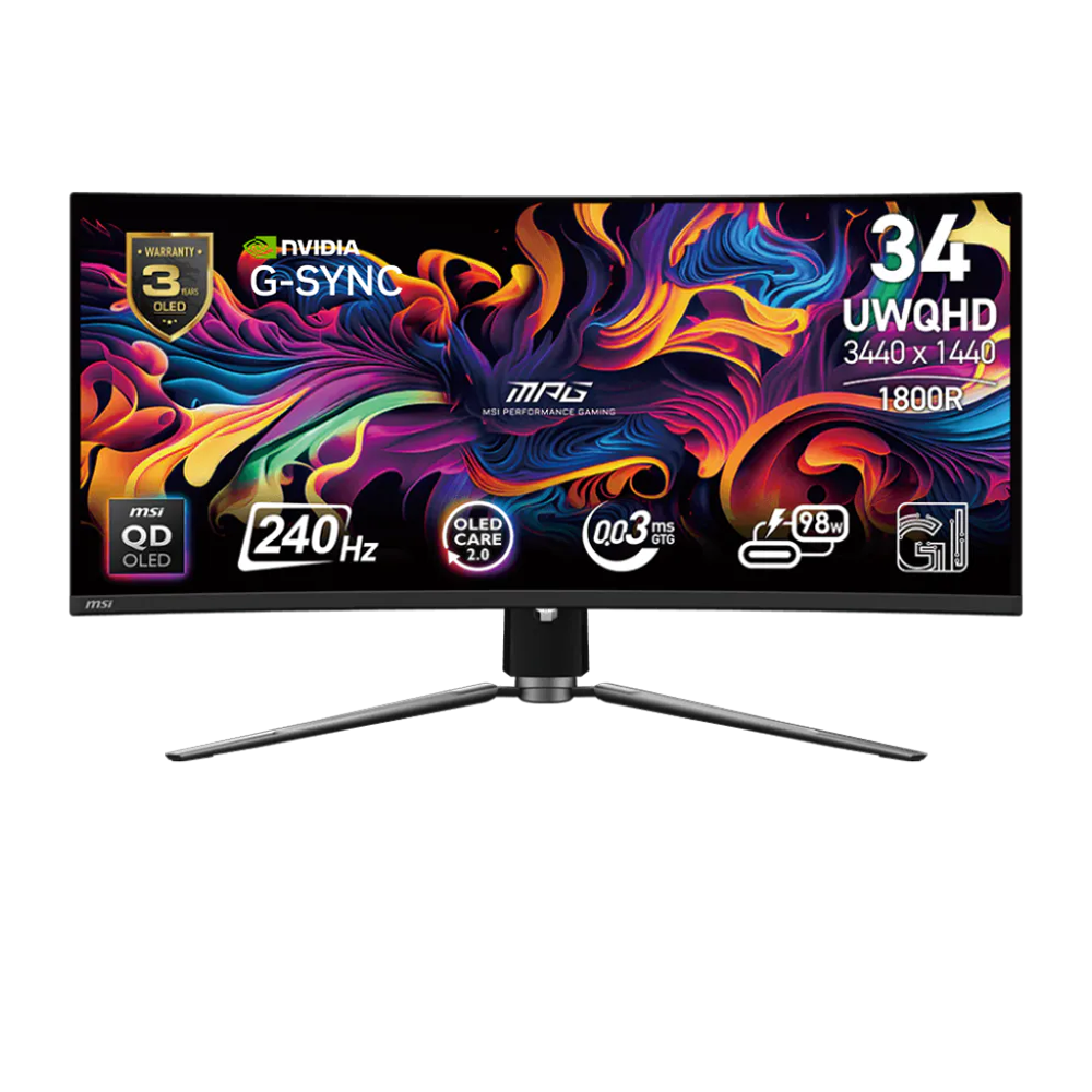 Monitor Gaming MSI MPG 341CQPX QD-OLED 34" UWQHD 3440x1440 240Hz 0.03ms GtG HDR True Black 400 HDMI 2.1 DP 1.4a G-SYNC Compatible
