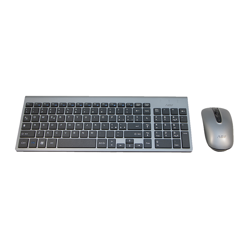 ADJ Kit Wireless Platinum 520-00020 – Tastiera Full-Size QWERTY e Mouse Ergonomico 1200 DPI