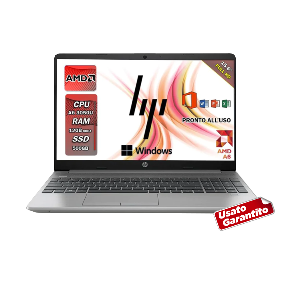HP 255 G9 , Pc portatile notebook , AMD 3050U , Display 15,6" Full HD , Ram 12 Gb , SSD 500 Gb, Windows 11 Pro , Office pro - RIGENERATO