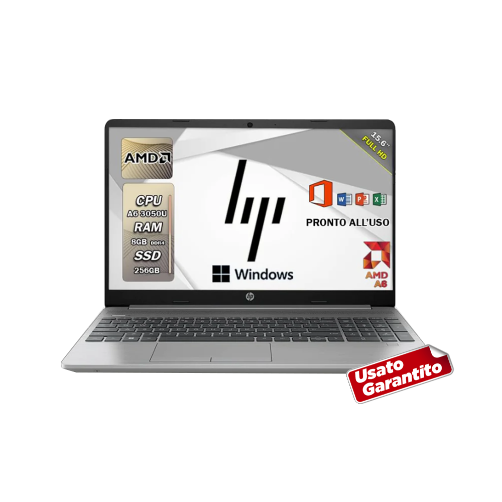 HP 255 G9 , Pc portatile notebook , AMD 3050U , Display 15,6" Full HD , Ram 8 Gb , SSD 256 Gb, Windows 11 Pro , Office pro - RIGENERATO