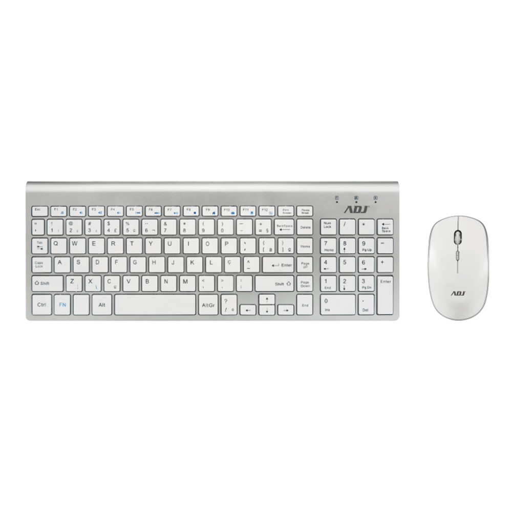 ADJ Platinum 520-00019 – Kit Tastiera Multimediale e Mouse Wireless Silver/Bianco con 1600 DPI