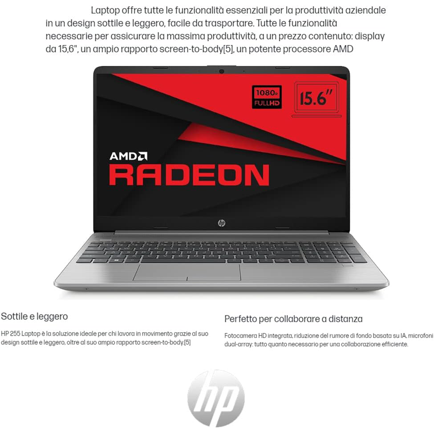 HP 255 G9 , Pc portatile notebook , AMD 3050U , Display 15,6" Full HD , Ram 16 Gb , SSD 1000 Gb, Windows 11 Pro , Office pro, Laptop pronto all'uso
