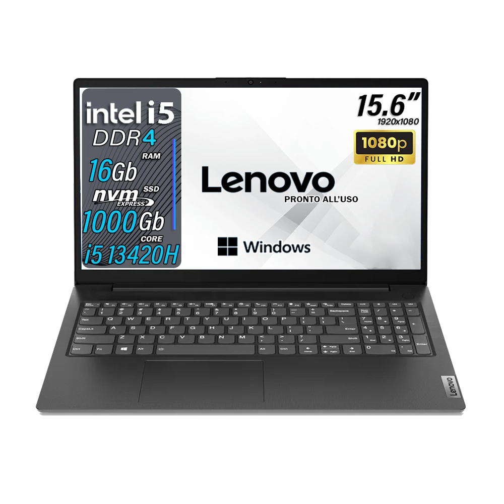 Lenovo Notebook , Pc portatile , Intel i5 13420H , Display 15,6" Full HD , Ram 16 Gb , SSD 1000 Gb, Windows 11 Pro, Laptop pronto all'uso