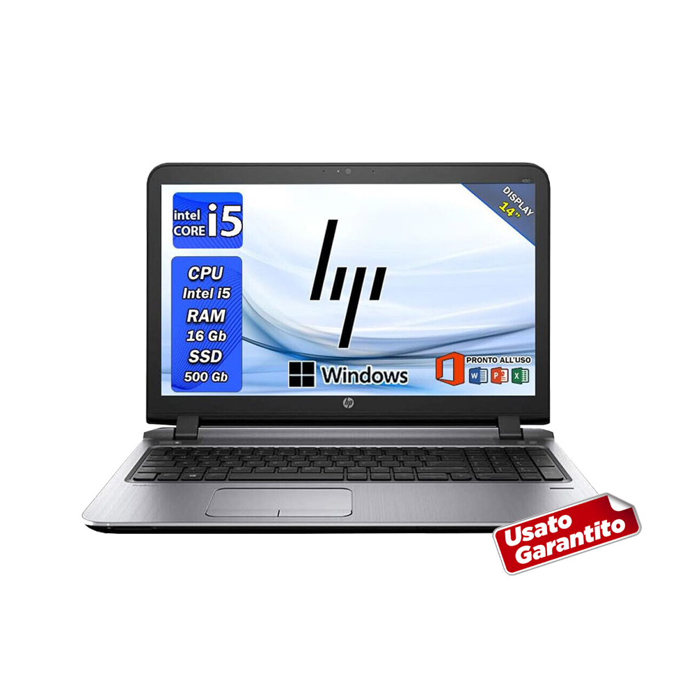 Notebook HP portatile i5 Display 14",Ram 16Gb,SSD 500Gb,Win 11 , Office pro  - RIGENERATO