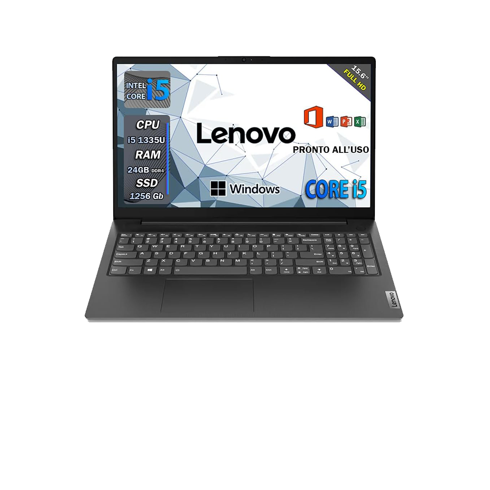 Lenovo Notebook , Pc portatile , Intel i5 1335U , Display 15,6" Full HD , Ram 24 Gb , SSHD 1256 Gb, Windows 11 Pro , Office pro, Laptop pronto all'uso