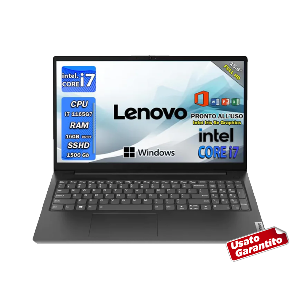 Lenovo , Pc portatile, Intel i7 1165G7 , Display 15,6" Full HD , Ram 16 Gb , SSD 1500 Gb, Windows 11 Pro , Office pro - RIGENERATO
