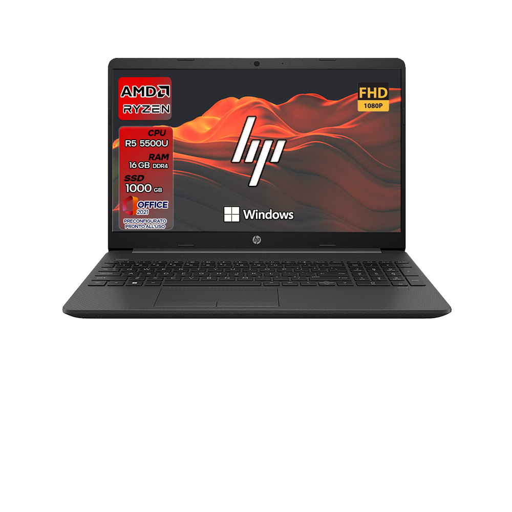HP 255 G8 , Pc portatile notebook , Ryzen 5 5500U , Display 15,6" Full HD , Ram 16 Gb , SSD 1000 Gb, Windows 11 Pro , Office pro, Laptop pronto all'uso