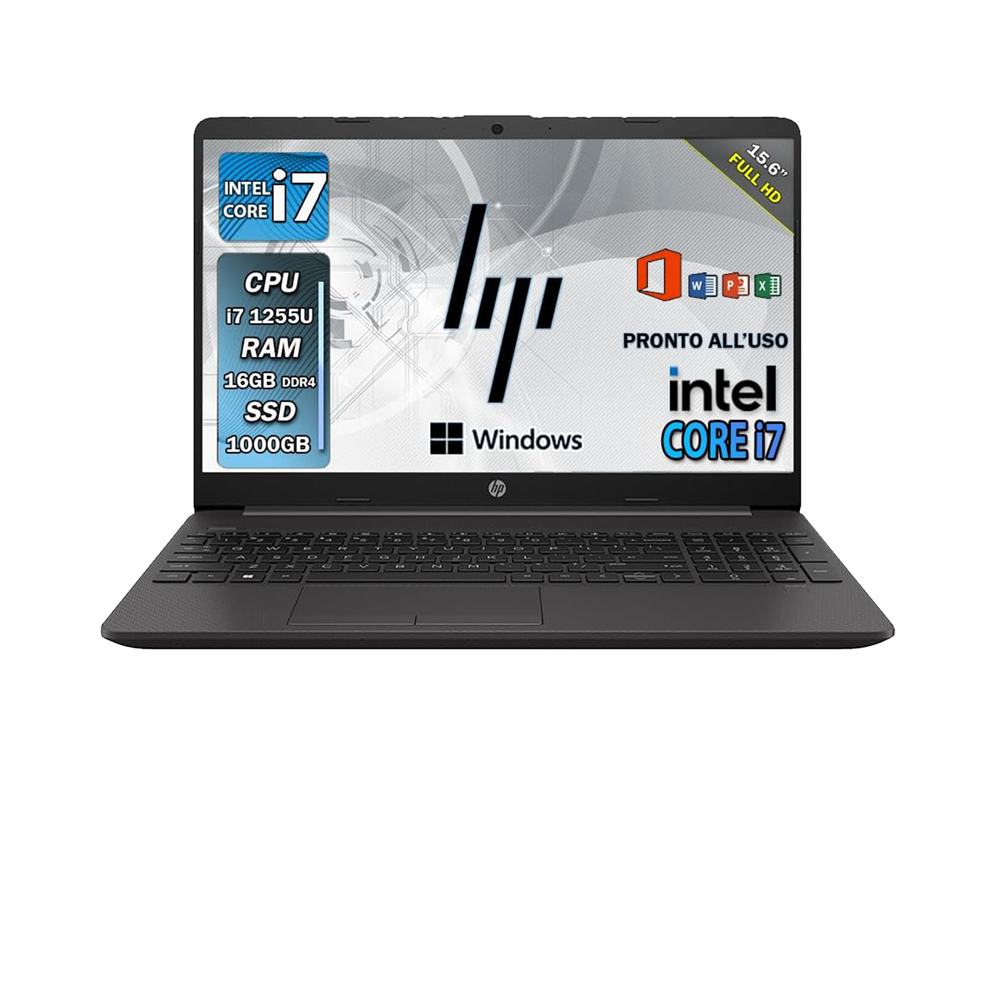 HP 250 G9 , Pc portatile notebook , intel i7 1255U , Display 15,6" Full HD , Ram 16 Gb , SSD 1000 Gb, Windows 11 Pro , Office pro, Laptop pronto all'uso