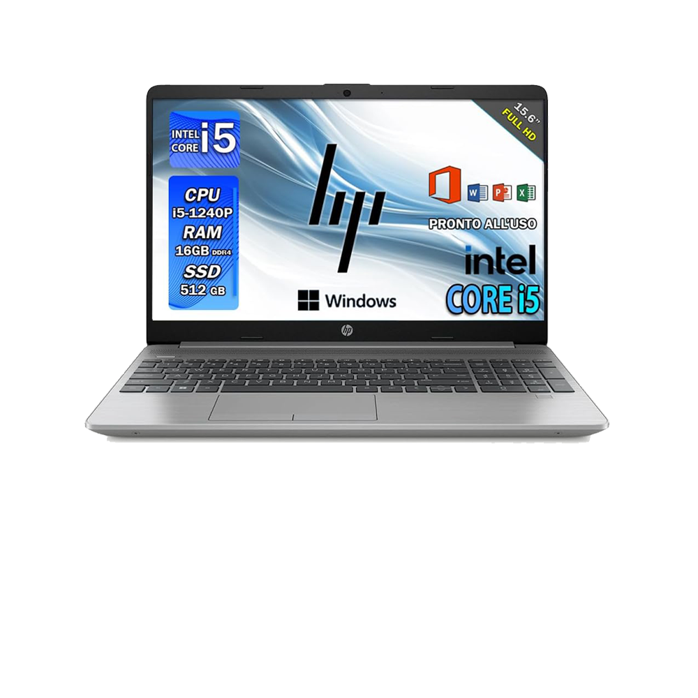 HP 250 G9 , Pc portatile notebook , intel i5 1240P , Display 15,6" Full HD , Ram 16 Gb , SSD 512 Gb, Windows 11 Pro , Office pro, Laptop pronto all'uso