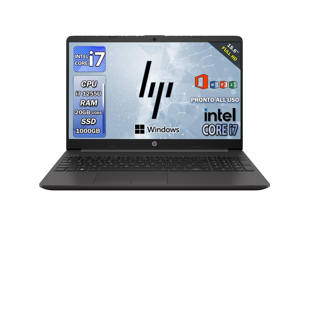 HP 250 G9 , Pc portatile notebook , Intel i7 1255U , Display 15,6" Full HD , Ram 20 Gb , SSD 1000 Gb, Windows 11 Pro , Office pro, Laptop pronto all'uso