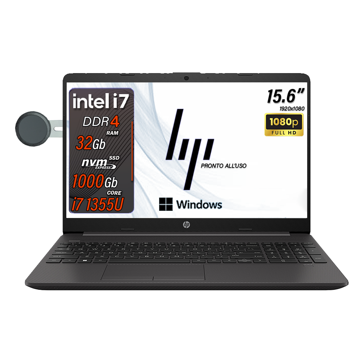 HP 250 G10 , Pc portatile notebook , Intel i7 1355U , Display 15,6" Full HD , Ram 32 Gb , SSD 1000 Gb, Windows 11 Pro , Laptop pronto all'uso  (Omaggio Custodia Notebook/Supporto smartphone)