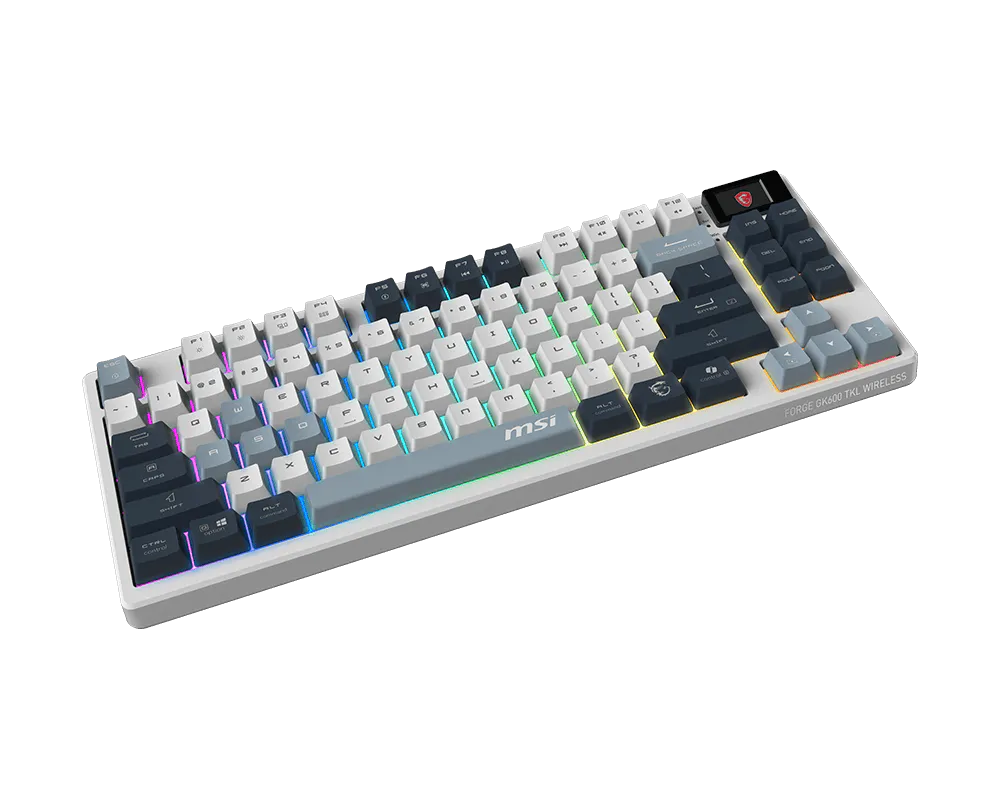 Tastiera Gaming MSI FORGE GK600 TKL Wireless Sky Meccanica Switch Lineari Hot-Swap RGB Bluetooth 2.4GHz USB-C Display 1.06" Batteria 4000mAh