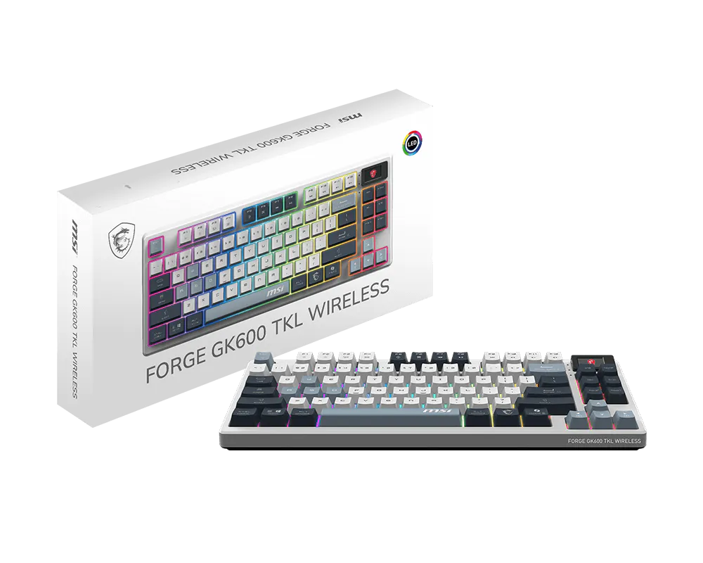 Tastiera Gaming MSI FORGE GK600 TKL Wireless Sky Meccanica Switch Lineari Hot-Swap RGB Bluetooth 2.4GHz USB-C Display 1.06" Batteria 4000mAh