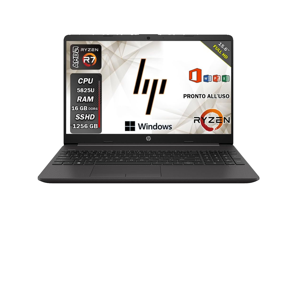 HP 250 G9 , Pc portatile notebook , Ryzen 7 5825U , Display 15,6" Full HD , Ram 16 Gb , SSHD 1256 Gb, Windows 11 Pro , Office pro, Laptop pronto all'uso